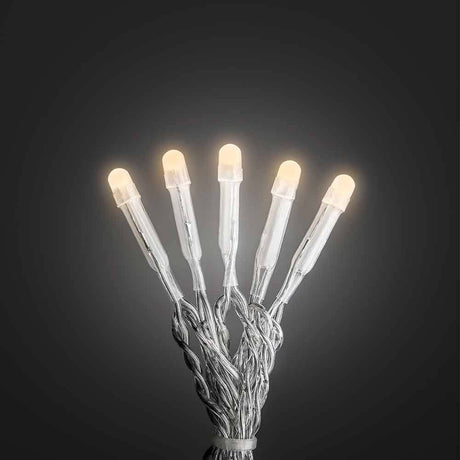 Feierliche LED Lichterkette IP20 mit leuchtenden LEDs auf schwarzem Hintergrund.