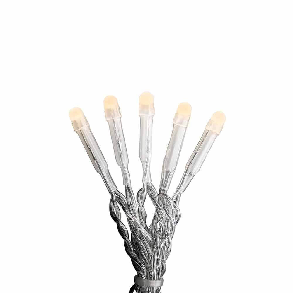 Detailansicht der Feierliche LED Lichterkette IP20 mit warmen Licht und transparentem Kabel.
