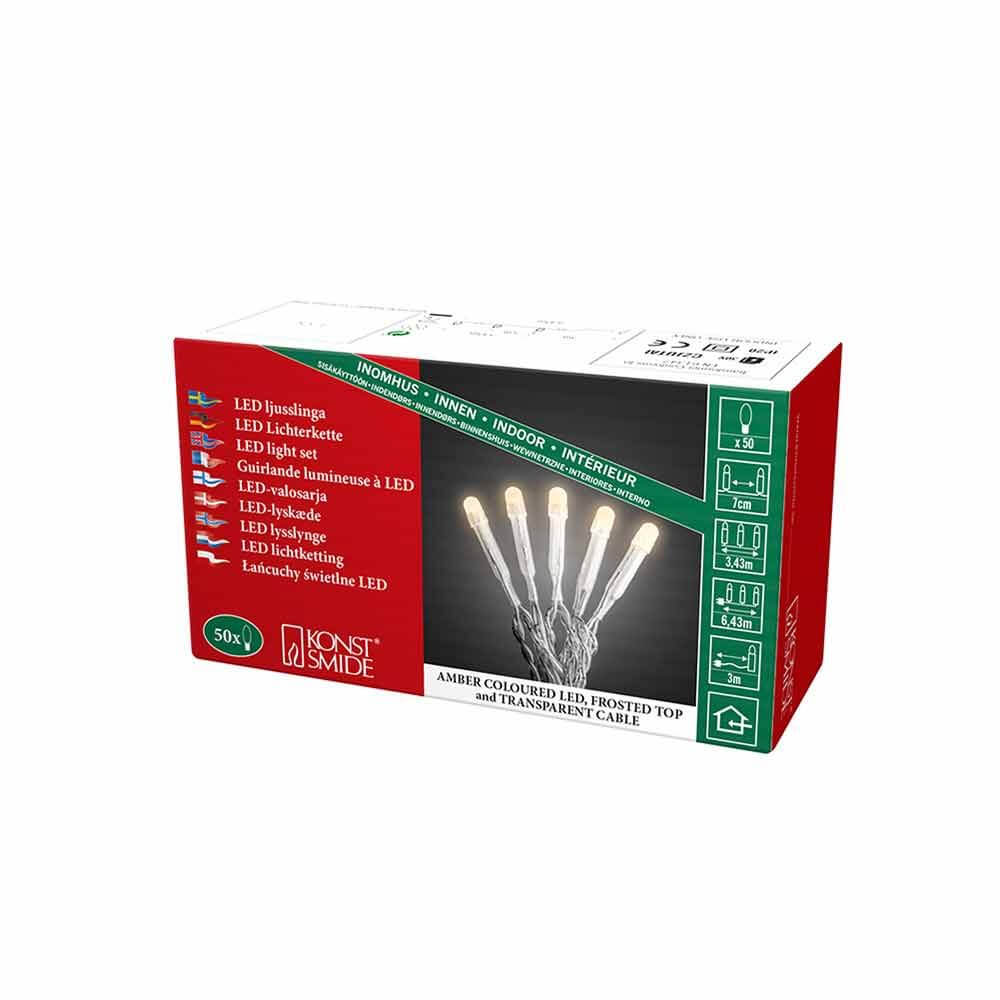 Feierliche LED Lichterkette IP20 Verpackung mit amberfarbenen LEDs und transparentem Kabel