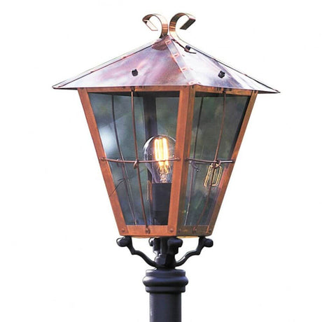Fenix testa di illuminazione in rame, vetro acrilico (senza base, palo) con design in vetro e rame.