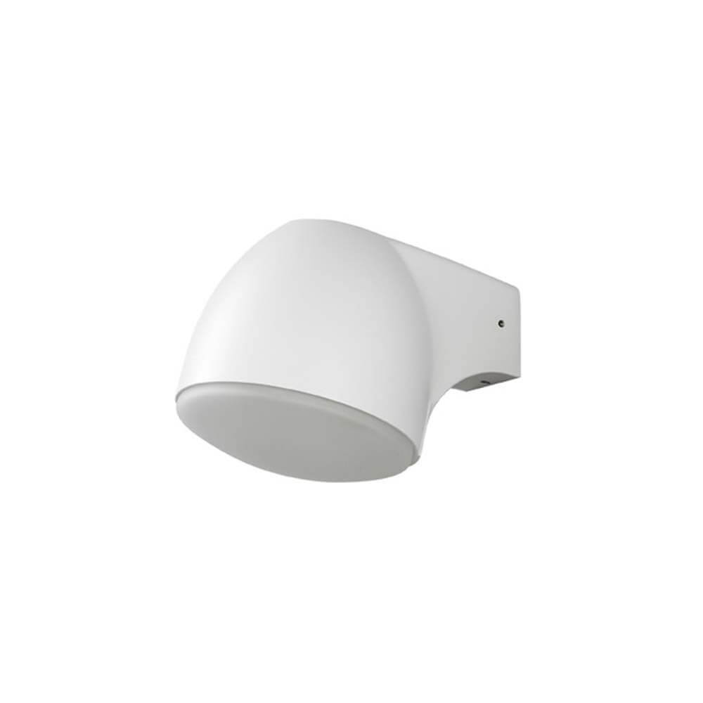 Ferrera LED Außen-Wandleuchte Weiß, gefrostetes Glas an einer Wand montiert.