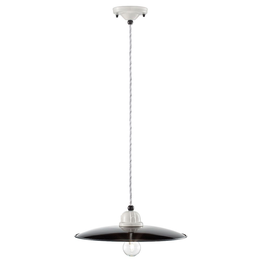 Ferroluce B&W Deckenlampe Ø 35cm mit Vintage-Design und schwarzem Lampenschirm.