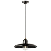 Ferroluce B&W pendant light Ø 35cm - retro hanging lamp in black ceramic for stylish living spaces.