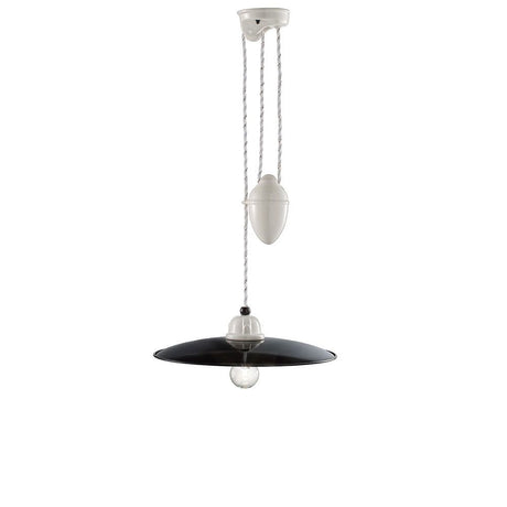 Ferroluce B&W Rise and Fall Hängeleuchte mit Seilzug Ø 35cm - Vintage-Pendelleuchte in Schwarz.