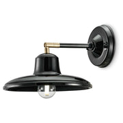 Ferroluce wall light B&W in retro design with a black ceramic shade and gold-colored detail.