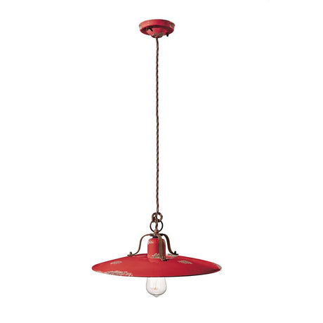 Ferroluce Country Keramik-Hängeleuchte Ø 40cm in roter Farbe, klassisches Retro-Design für den Wohnbereich.