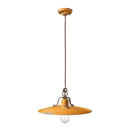 Ferroluce Country Keramik-Hängeleuchte Ø 40cm in gelber Farbe, klassisches Design für den Wohnbereich.