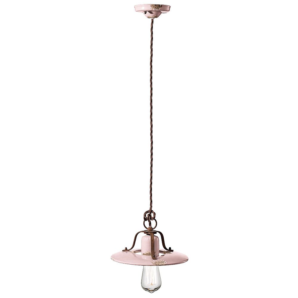 Ferroluce Country Hängeleuchte Ø 25cm in Rosa mit klassischem Design und elegantem Baldachin.