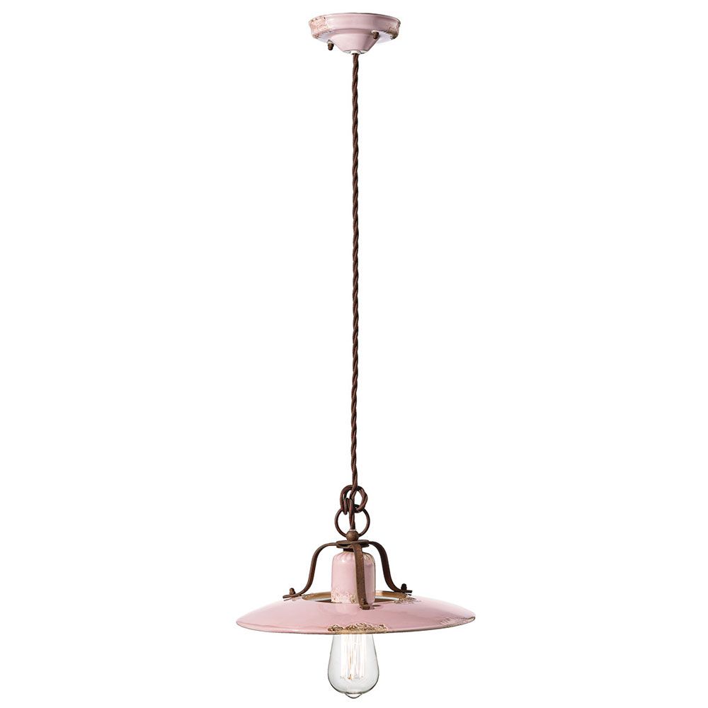 Ferroluce Country Keramik-Hängeleuchte in Rosé, 30cm Durchmesser, zeitloses Retro-Design für stilvolle Wohnräume.