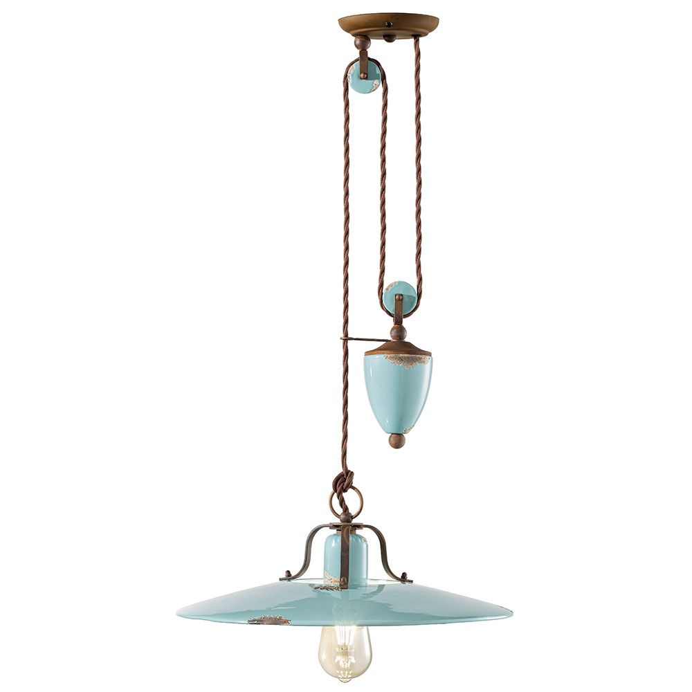 Ferroluce Country Rise and Fall Hängeleuchte Ø 40cm mit Vintage-Design und Seilzug-Funktion