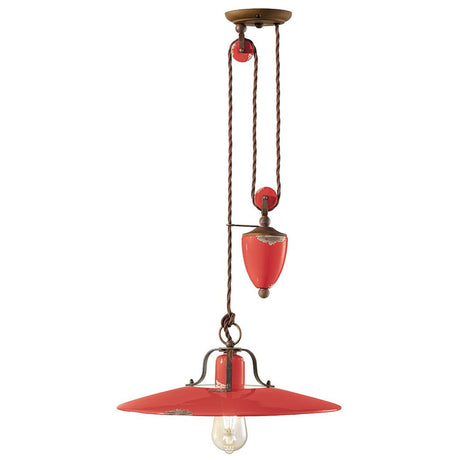 Ferroluce Country Rise and Fall Hängeleuchte Ø 40cm in rot mit Seilzug-Funktion für Küche und Wohnzimmer