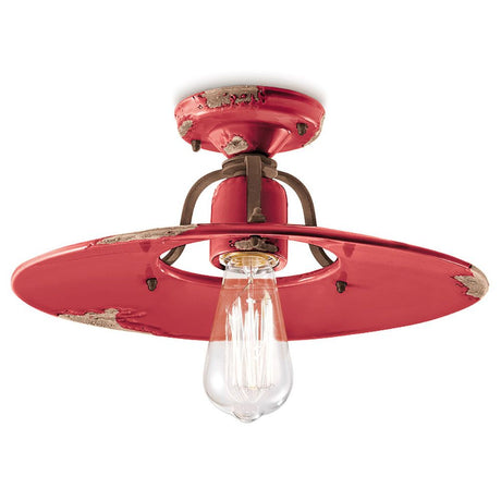 Ferroluce Deckenleuchte Country Ø 40cm in Rot, klassische Retro-Deckenlampe für Wohnbereiche.