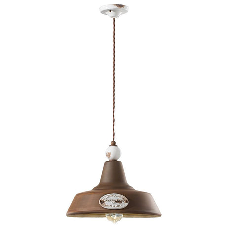 Ferroluce Grunge Vintage-Hängeleuchte Ø 35cm aus handgemachter Keramik, ideal für Küchen und Esszimmer.