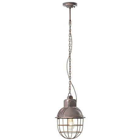 Ferroluce Hängeleuchte Industrial aus Keramik mit Metall-Gitter und einer eleganten Lichtstreuung.