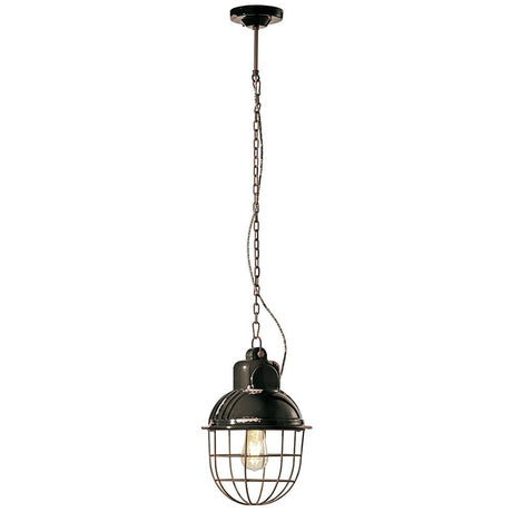 Ferroluce Hängeleuchte Industrial aus Keramik mit Metall-Gitter und elegantem Lichtdesign.