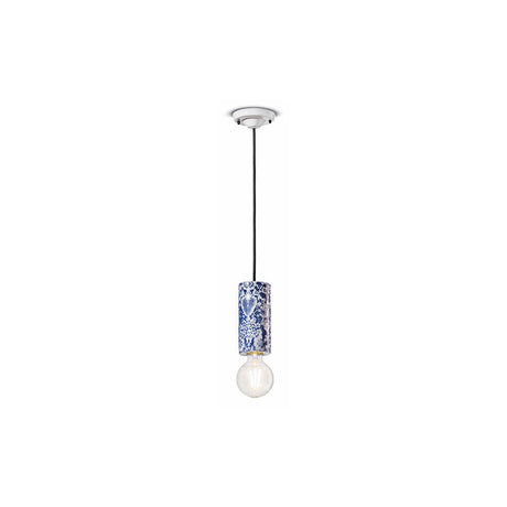 Ferroluce Hängeleuchte Pi 18cm in blauem Design mit eleganter Glühbirne im modernen Wohnraum.