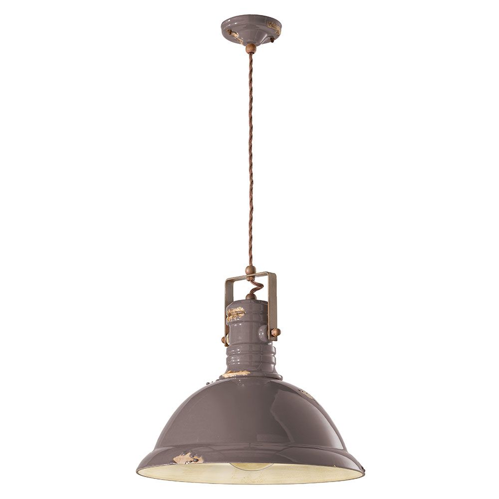 Ferroluce Industrial Hängelampe 40cm in Grau, handgemachte Keramik, flexibles Design für jeden Wohnbereich.