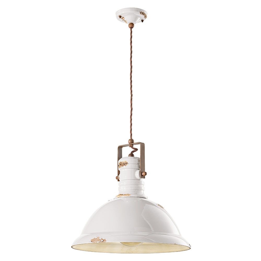 Ferroluce Industrial Hängelampe in Weiß, 40cm, handgefertigt mit hochwertiger Keramik, ideal für jeden Wohnbereich.