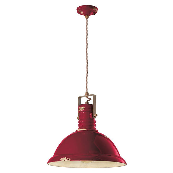 Ferroluce Industrial Hängelampe 40cm, dunkelrot, handgefertigte Keramik-Pendelleuchte mit höhenverstellbarer Aufhängung