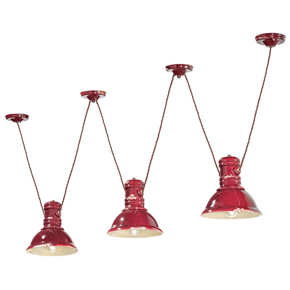 Ferroluce Industrial Deckenleuchte aus roter Keramik, handgemacht, ideal für Wohnbereiche und Gastronomie.