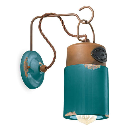 Ferroluce Industrial Wandlampe in Türkis mit retro Design und Keramikdetails