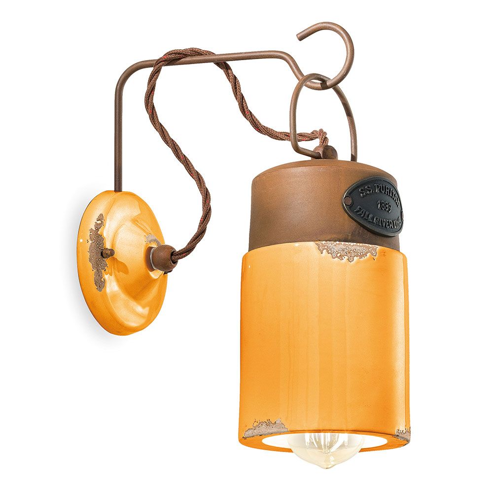 Ferroluce Industrial Wandlampe in Orange mit Metall- und Keramikelementen für mediterranes Wohngefühl