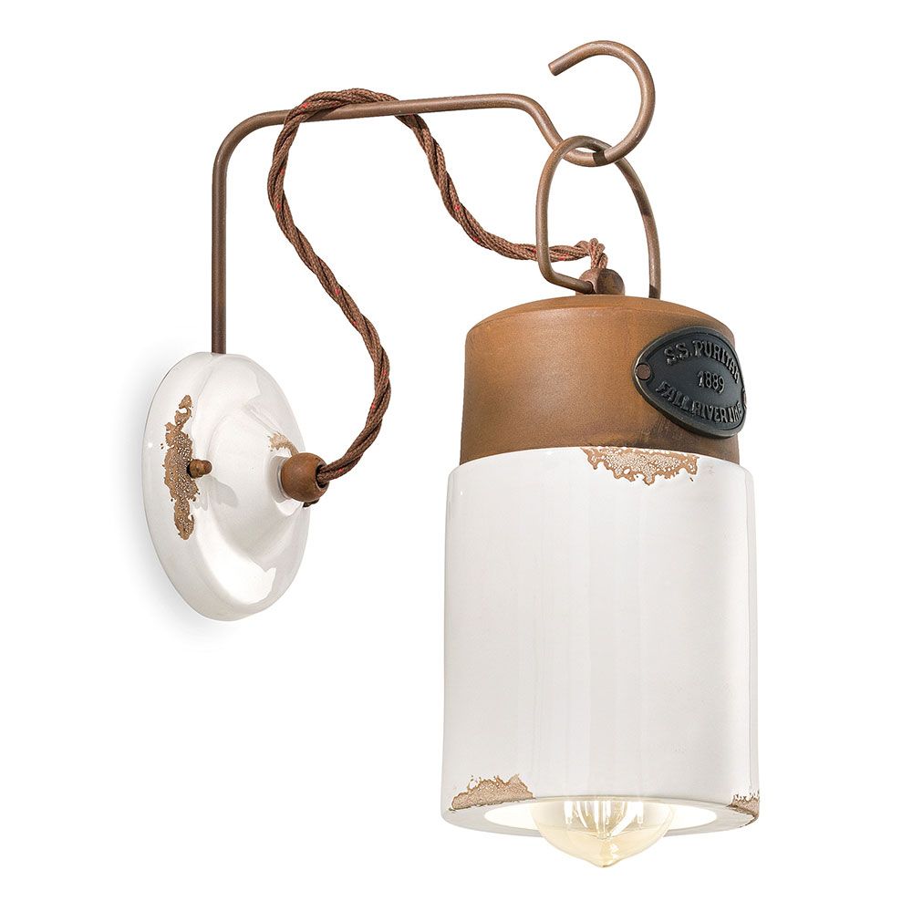Ferroluce Industrial Wandlampe in Retro-Design mit Keramik und Metall für mediterranes Wohngefühl.