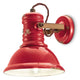 Ferroluce Industrial Wandleuchte in Rot mit Vintage-Design und handgefertigten Metall- und Keramikelementen.