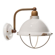 Ferroluce Industrial Wall Light with Cage - Vintage væglampe med metal og keramik i retro design