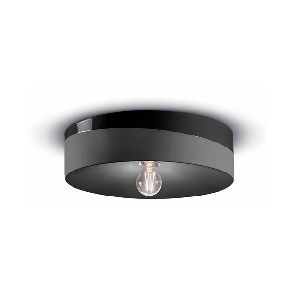 Ferroluce Keramik-Deckenleuchte Pi Ø 40cm, rund, schwarz, dimmbar, dekorative Deckenlampe aus Keramik