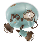 Ferroluce Loft Deckenleuchte mit Gitter in Blau, retro Design aus Keramik und Metall mit verstellbaren Strahlern