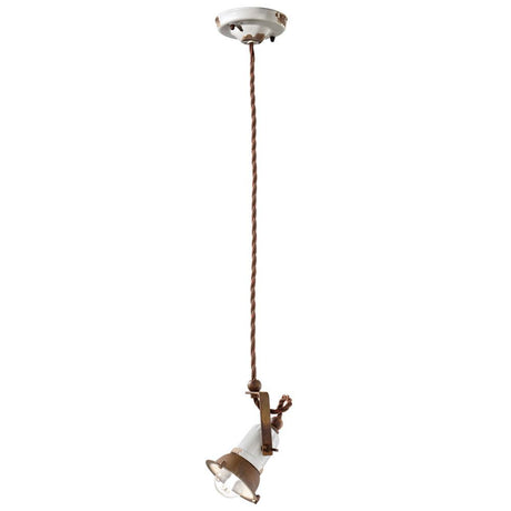 Ferroluce Loft Hängeleuchte Ø 9cm in Retro-Design, ideal für Tische oder Kücheninseln, handgefertigt aus Metall und Keramik.