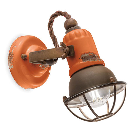 Ferroluce Loft Wandleuchte in rustikalem Design, orange und braun, ideal für Wohnbereiche.
