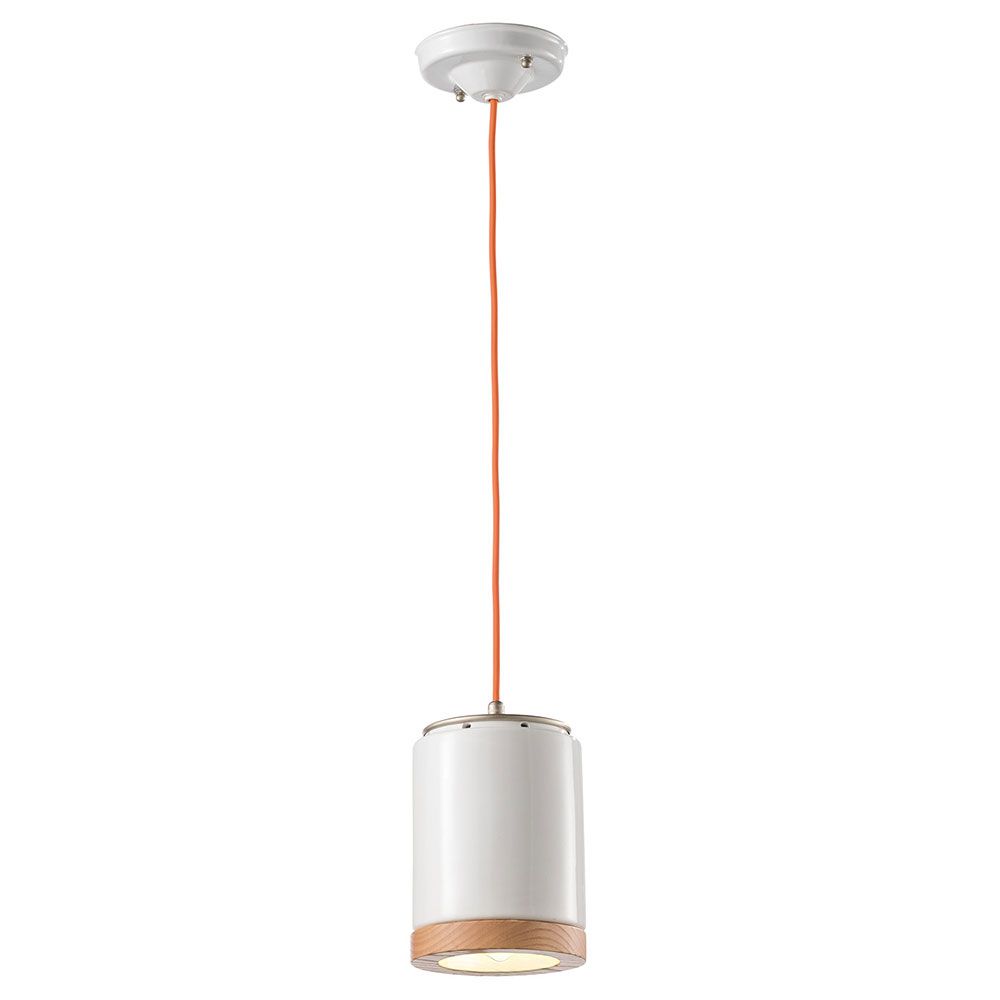 Ferroluce Mateca Hängeleuchte mit Holz-Aufsatz Ø 12,5cm in modernem Design mit Keramik und Holz.