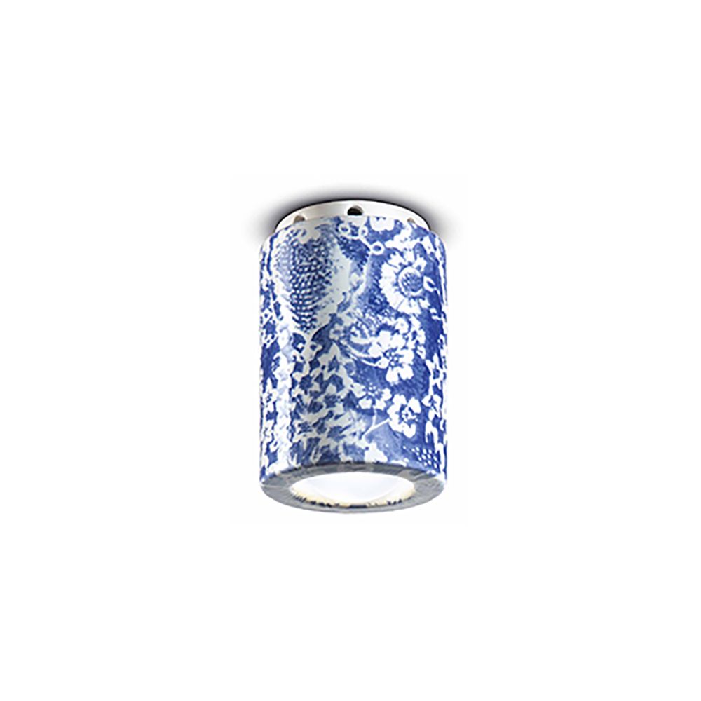 Ferroluce Pi Deckenleuchte in blauem Muster, ideal für Küche, Flur oder Gästezimmer, Ø 8,5 cm.