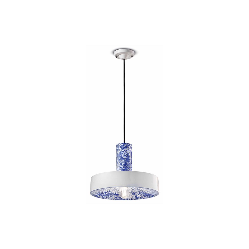 Ferroluce Pi Hängeleuchte Ø 35cm in stilvollem blau-weißen Design, ideal für moderne Innenräume.