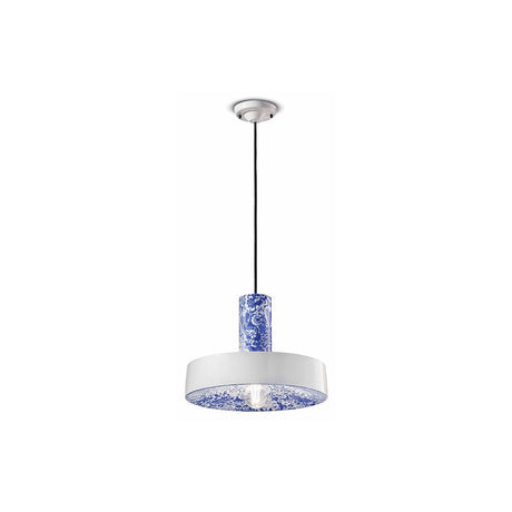 Ferroluce Pi Hängeleuchte Ø 35cm in stilvollem blau-weißen Design, ideal für moderne Innenräume.