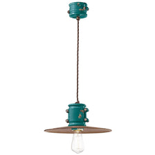 Ferroluce Urban Keramik-Hängeleuchte 40cm grün, Vintage-Pendelleuchte aus Italien