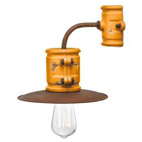 Ferroluce Urban Keramik-Wandleuchte 25cm in vintage Gelb mit industriellem Design und Edison-Glühbirne.