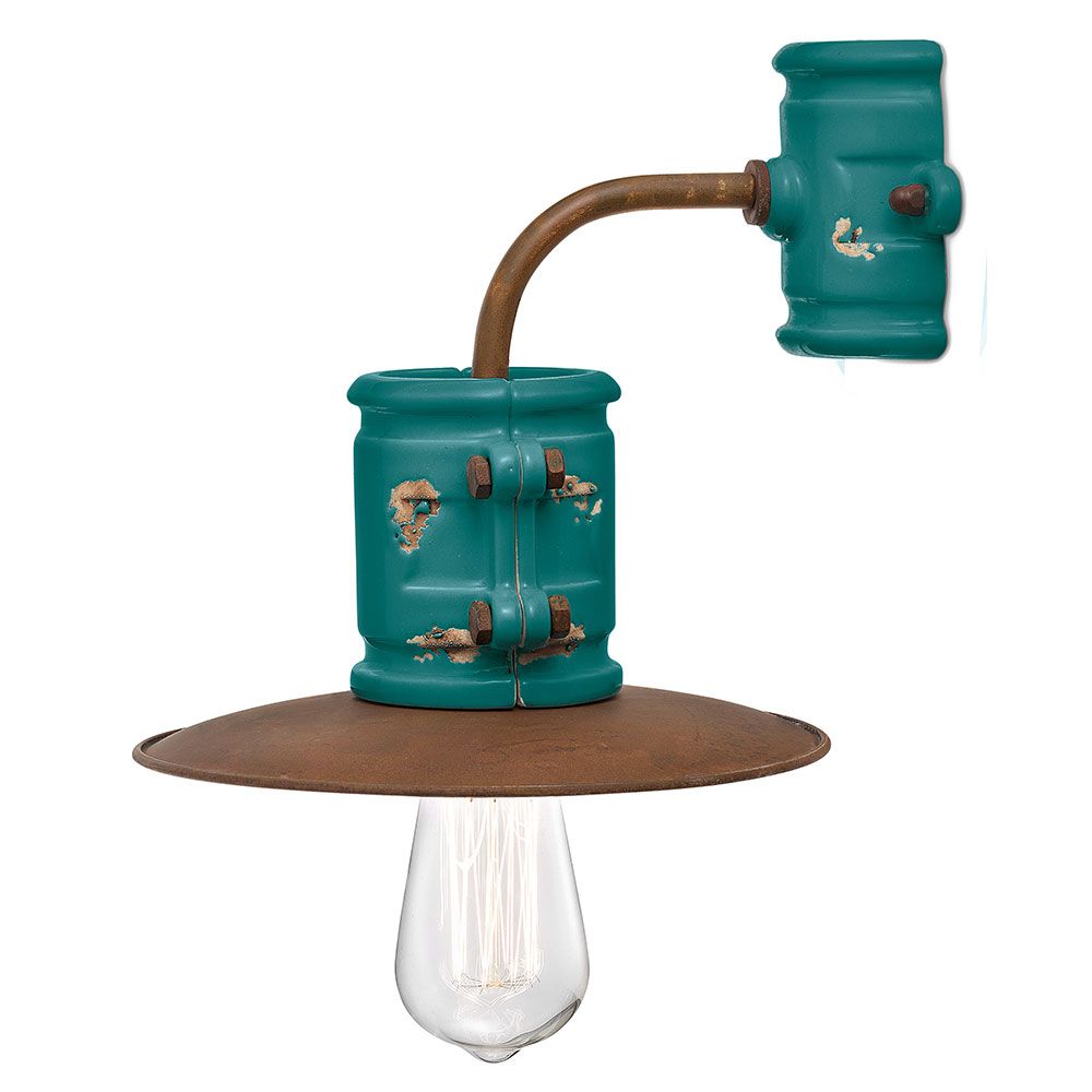 Vintage Urban Keramik-Wandleuchte von Ferroluce in Türkis und Rost-Optik, 25cm, stilvolles Design.