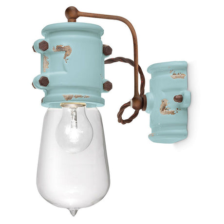 Ferroluce Urban Wandleuchte in Vintage-Design mit blauem Finish und Glas-Lampe für stilvolle Beleuchtung.