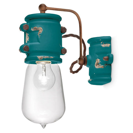 Ferroluce Urban Wandleuchte in Vintage-Stil mit grünem Metall und klarer Glühlampe.