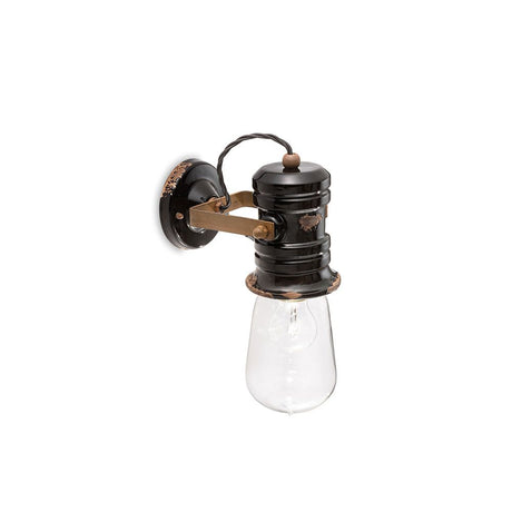 Ferroluce Urban Wandleuchte Schwarz mit metallischem Design und keramischer Lampenfassung.