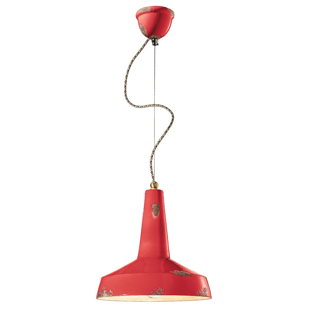 Ferroluce Vague-Vintage Hängeleuchte aus roter Keramik Ø 35cm, stilvolle Pendelleuchte für harmonisches Licht.