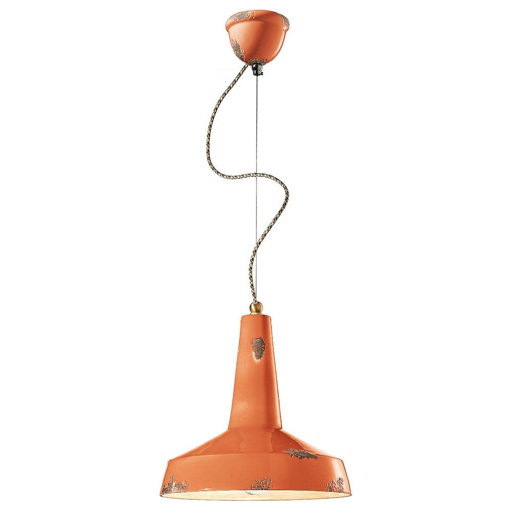 Vintage Hängeleuchte aus Keramik in Orange, 35cm Durchmesser, entspannendes Licht für jeden Raum.