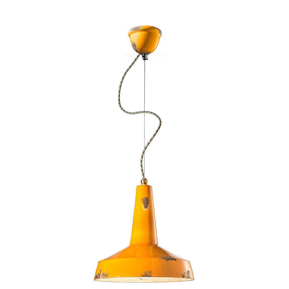 Ferroluce Vague Vintage Hängeleuchte aus Keramik in Gelb, Ø 35cm, für harmonisches Licht im Raum.