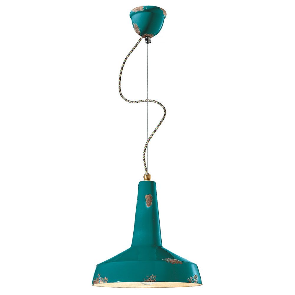 Ferroluce Vague Hängeleuchte aus Keramik im Vintage-Design, Ø 35cm, in Türkis mit harmonischem Licht.