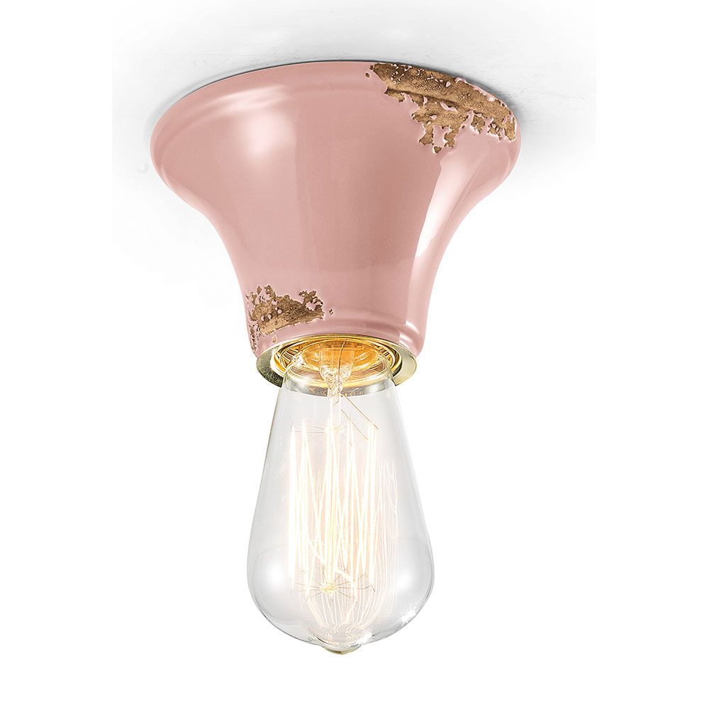 Ferroluce Vintage Deckenleuchte Ø 12,5cm in Rosa mit bemerkenswertem Design und interessanter Oberflächengestaltung.