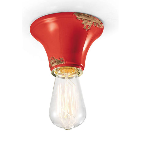 Ferroluce Vintage Deckenleuchte Ø 12,5cm in Rot mit goldenen Akzenten und einzigartigem Design.
