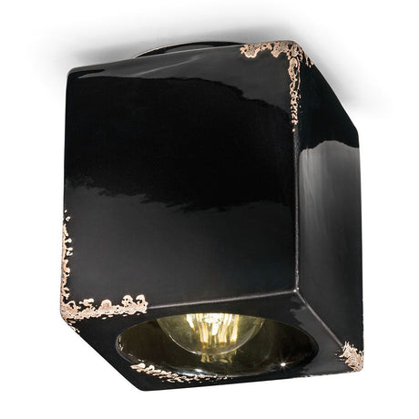 Ferroluce Vintage Deckenleuchte aus Keramik 15cm in Schwarz, handgefertigt, stilvolles Design für perfekte Beleuchtung.